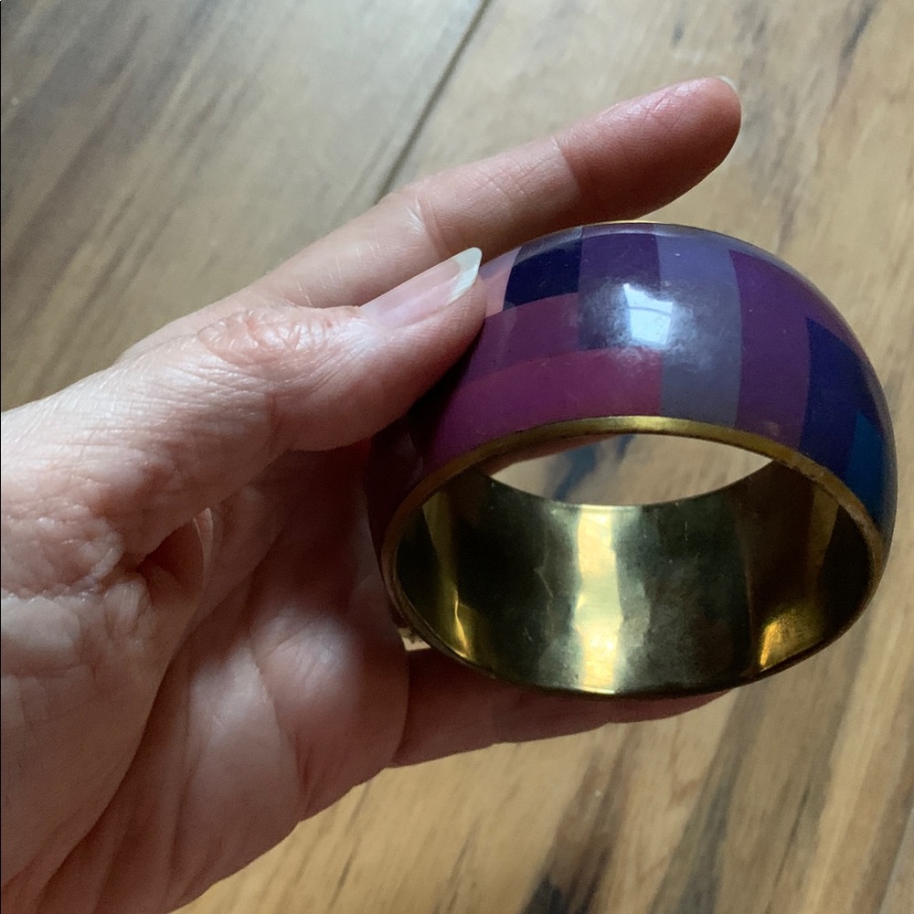 Vintage 90’s chunky geometric red and purple pattern bangle for small hand - Picture 3 of 4